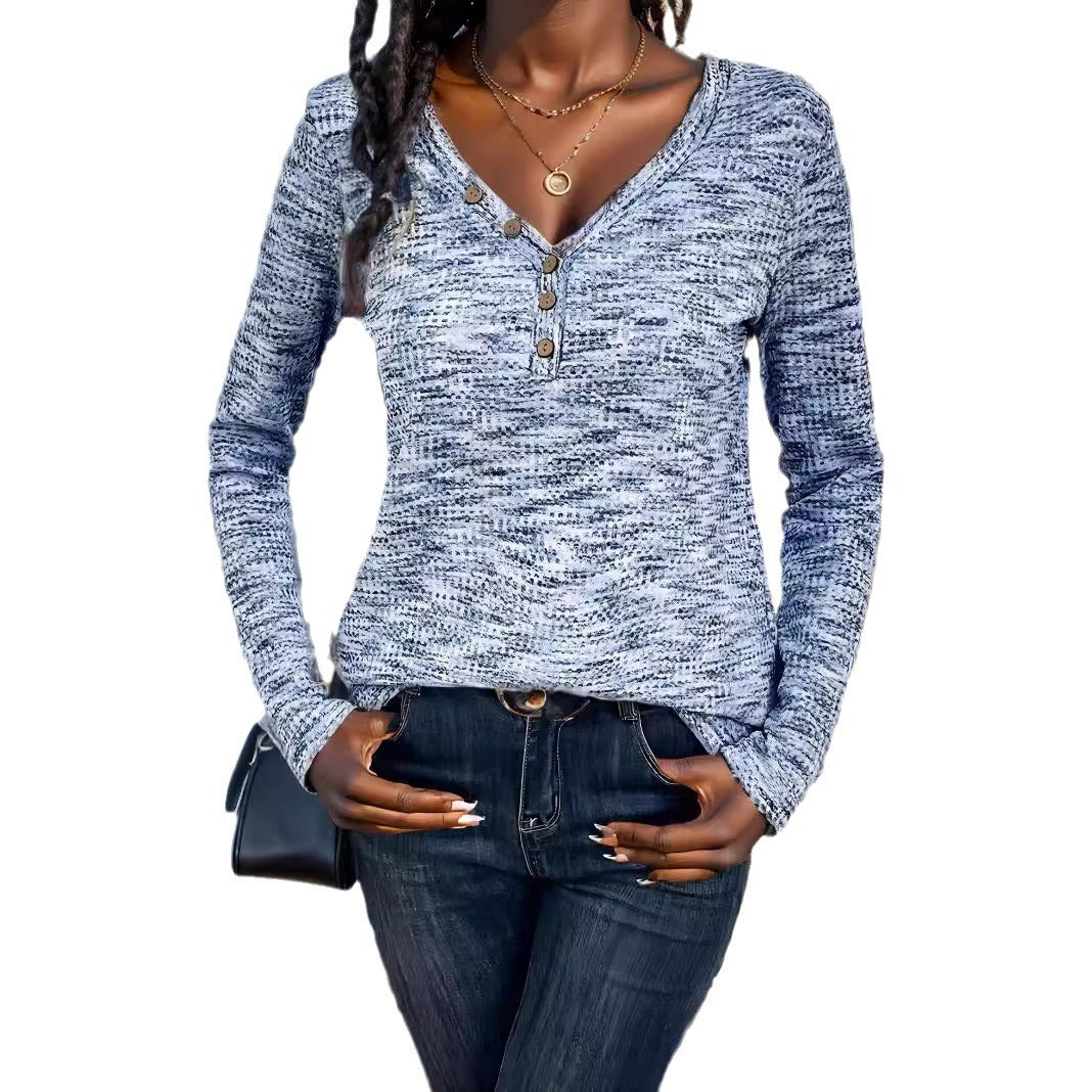 Long sleeve t-shirt for women with textured design and button details Lune London