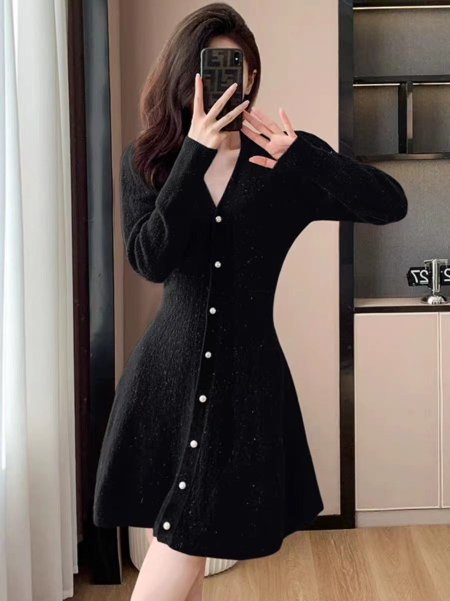Knit dress for women with button placket and ballet-style sleeves Lune London