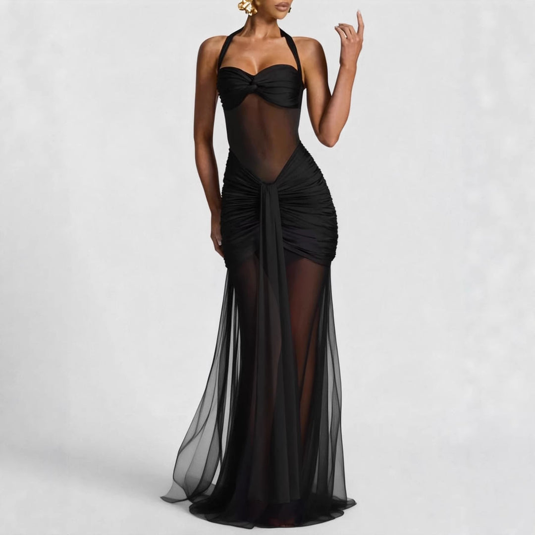 Women's elegant bodycon dress with sophisticated mesh insert Lune London