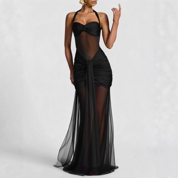 Women's elegant bodycon dress with sophisticated mesh insert Lune London
