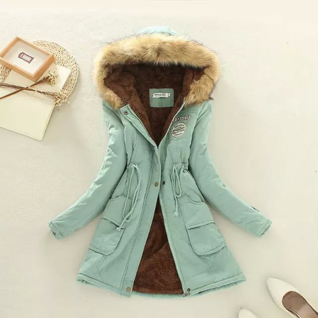 Ladies quilted parka jacket with hood and faux fur lining Lune London