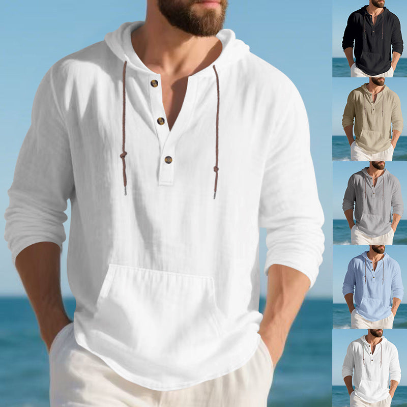 Men's casual hoodie with button placket and practical kangaroo pocket Chic and style