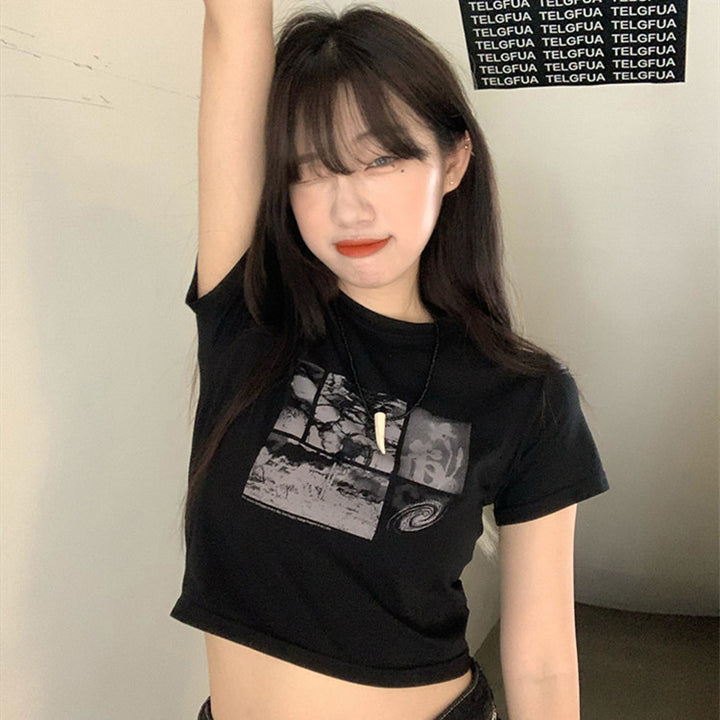 Ladies Cropped T-Shirt with creative graphic design Lune London