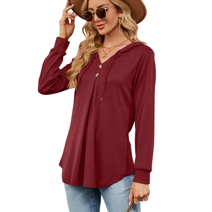 Ladies Viscose Hoodie with button placket and asymmetrical hem Lune London