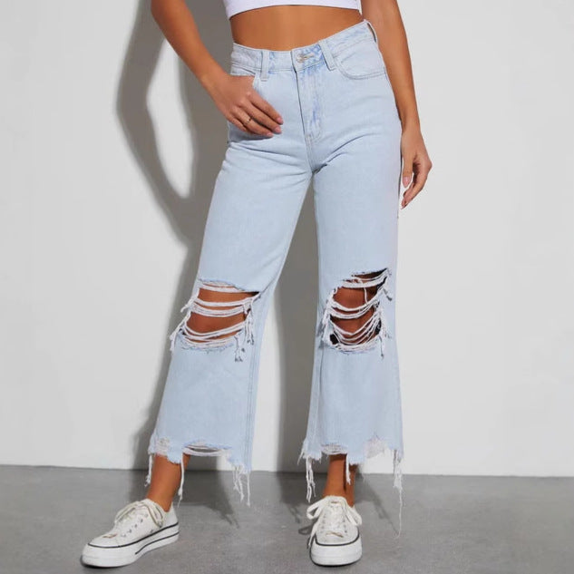 Lune London wide distressed jeans for women