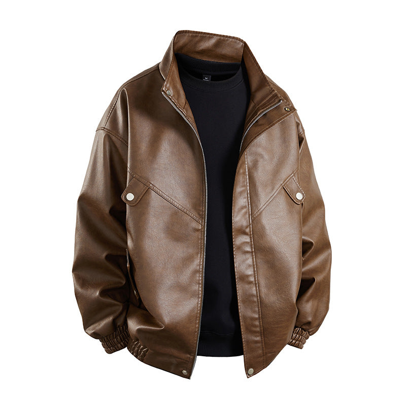 Men's faux leather jacket with a casual look featuring practical flap pockets Lune London