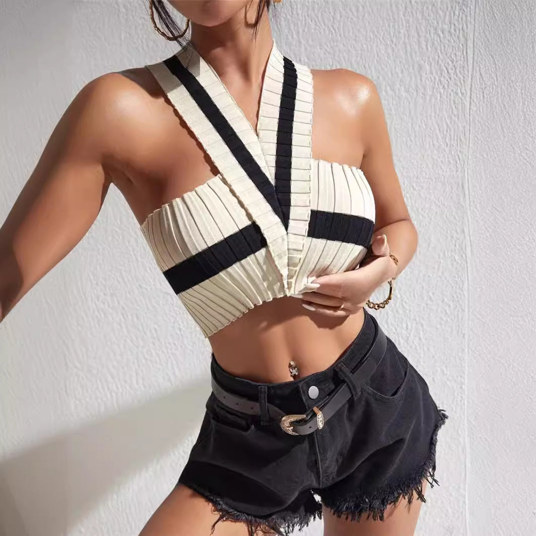 Lune London trendy striped pleated design women's crop top