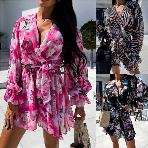 Floral wrap dress for women with adjustable belt Lune London