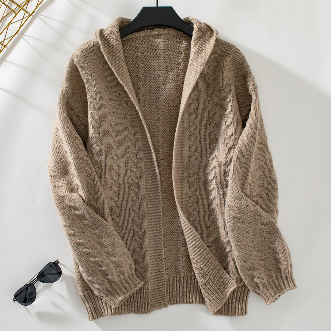 Women's knit jacket with hood and pretty cable knit Lune London