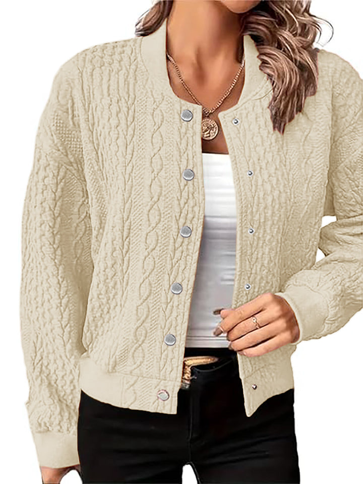 Knitted jacket for women with textured surface and button closure Lune London