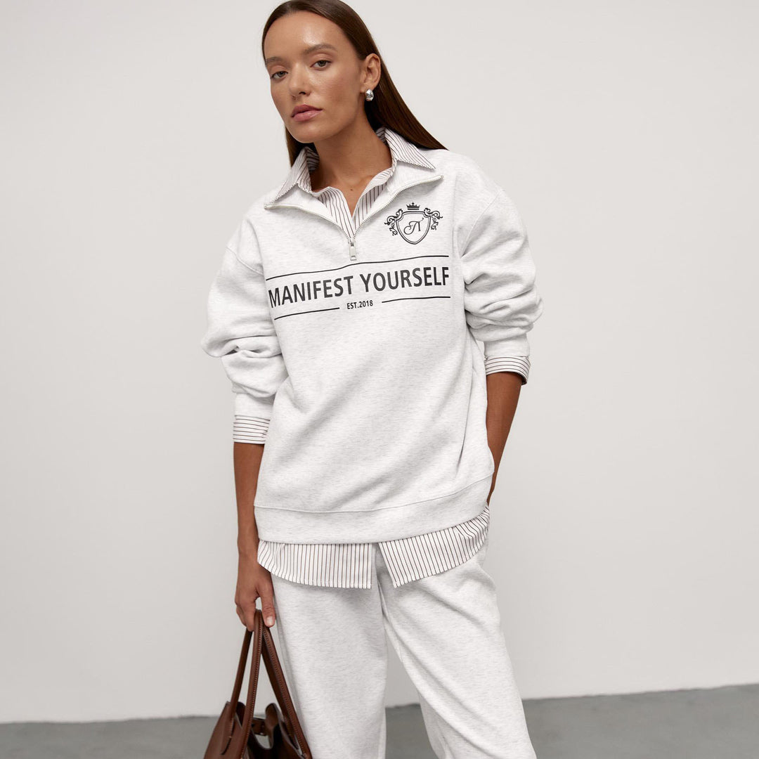 Fashionable women's sweatshirt with high collar and creative print Lune London