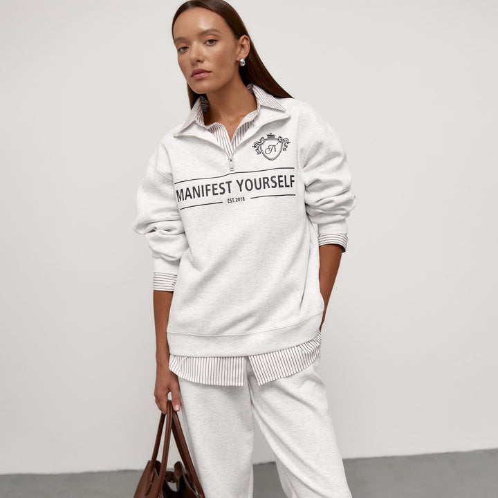 Fashionable women's sweatshirt with high collar and creative print Lune London