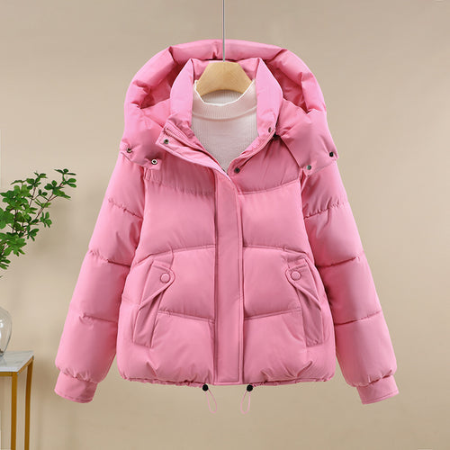 Ladies modern down jacket with removable hood and practical pockets Lune London
