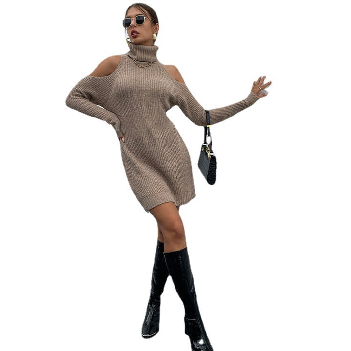 Knit dress for women with turtleneck and off-shoulder design Lune Londonl