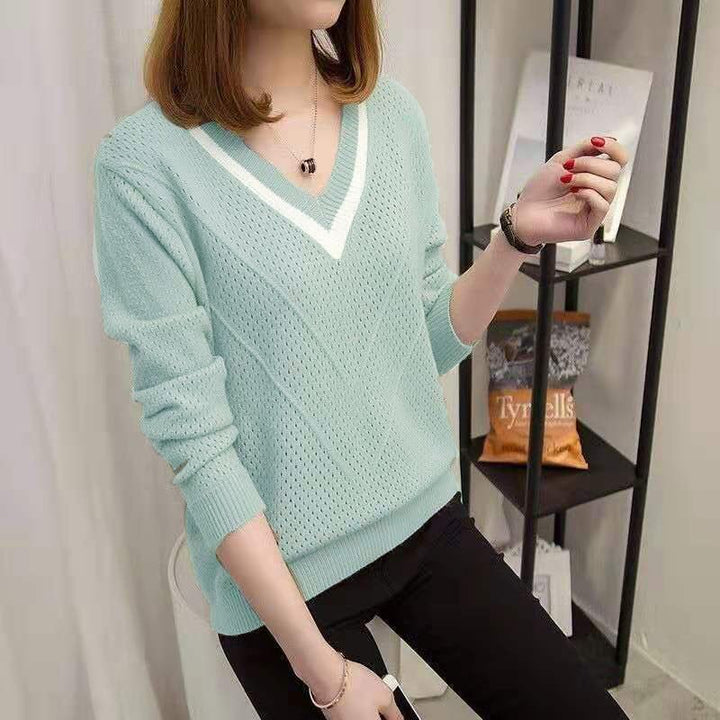 Femme pull décontracté à col en V avec motif texturé Chic & Stil