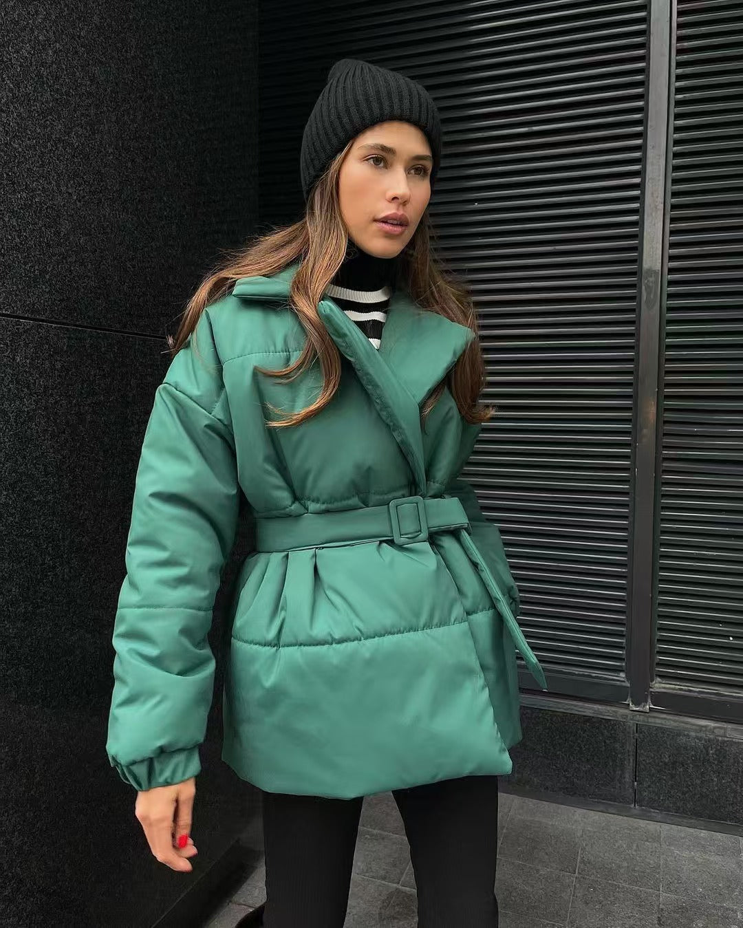 Lune London | Waist Cotton V-Neck Puffer Jacket