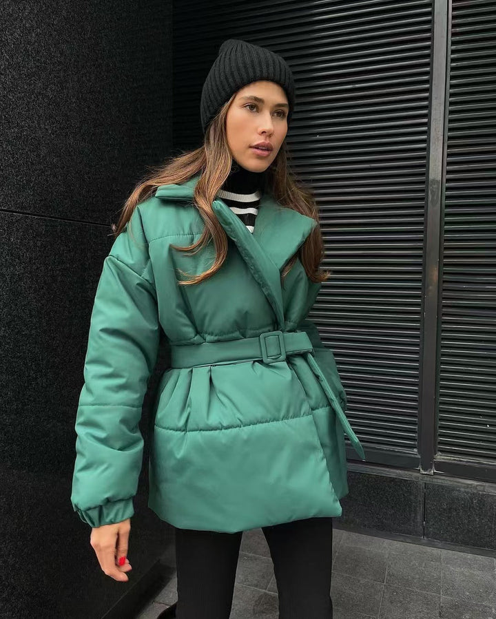 Lune London | Waist Cotton V-Neck Puffer Jacket