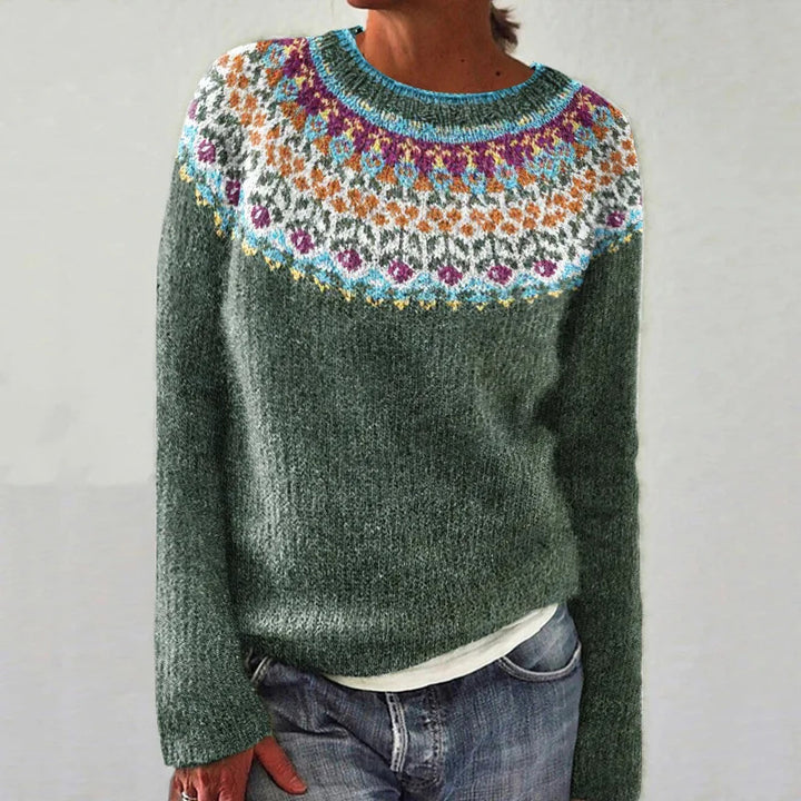 Pull confortable pour femmes avec jacquard floral et coupe large Chic & Stil