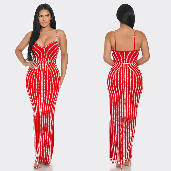 Ladies Elegant Chic Striped Maxi Dress