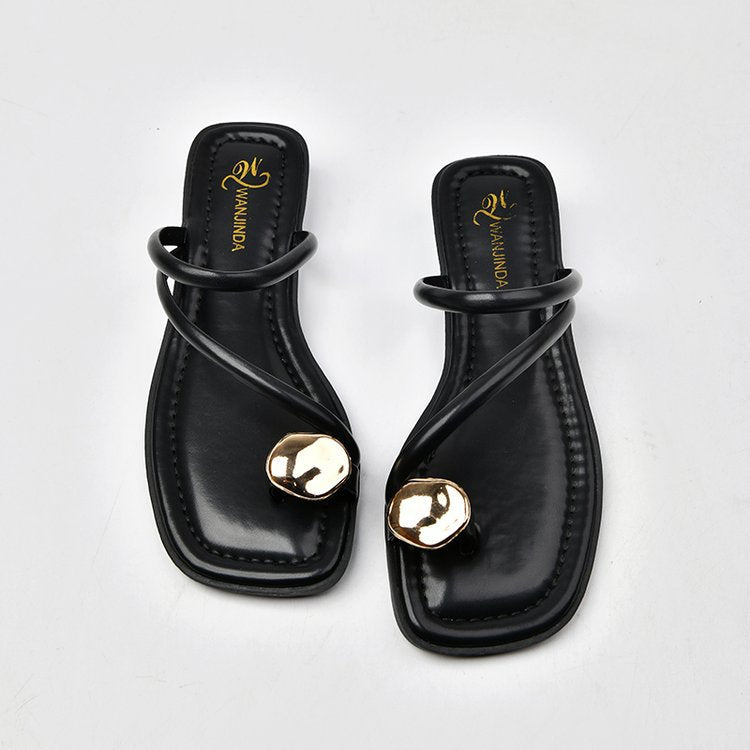 Women Elegant and Fashionable Strappy Sandals with Unique Metal Accent Lune London