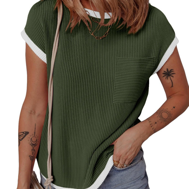 Boxy textured T-shirt for women with pocket Lune London