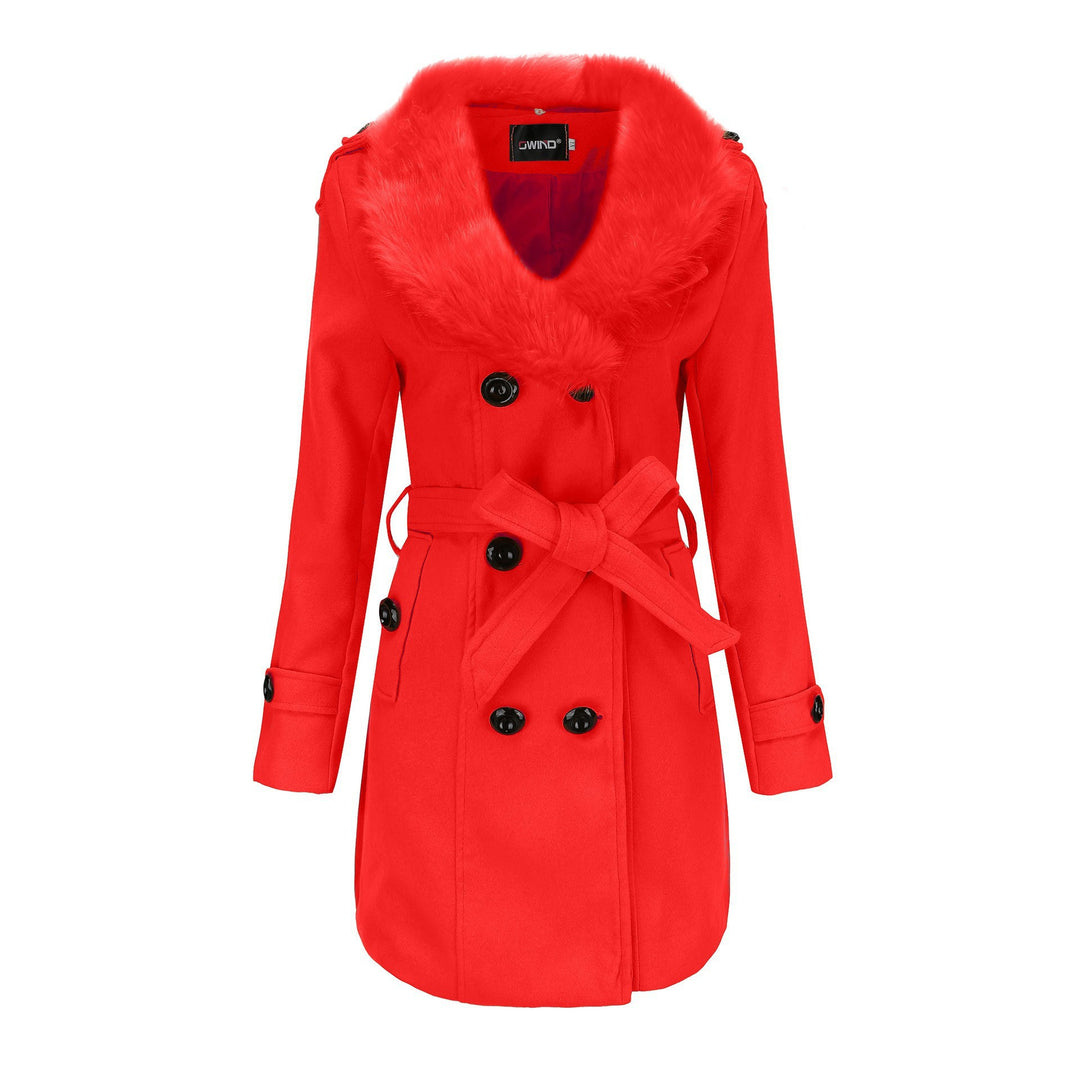 Elegant transitional coat for women with detachable faux fur collar Lune London