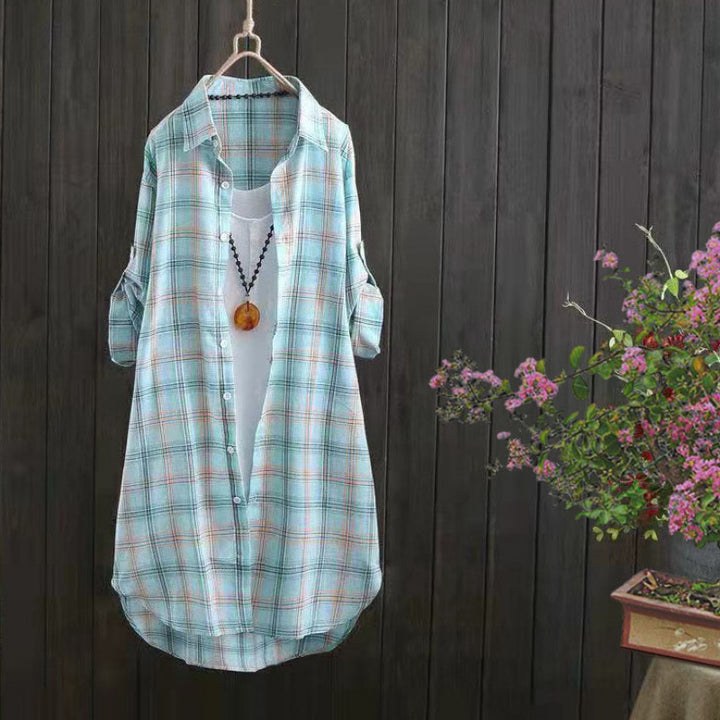 Lightweight checkered button blouse Lune London for women