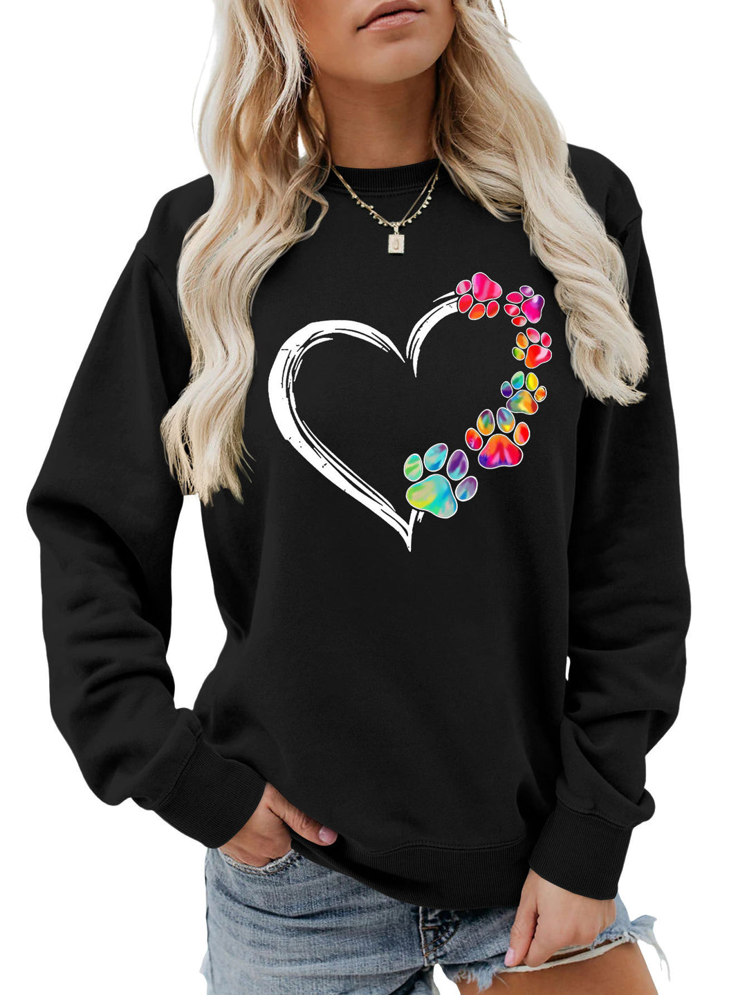 Sweatshirt pour femmes avec design créatif de cœur en forme de patte Chic & Stil