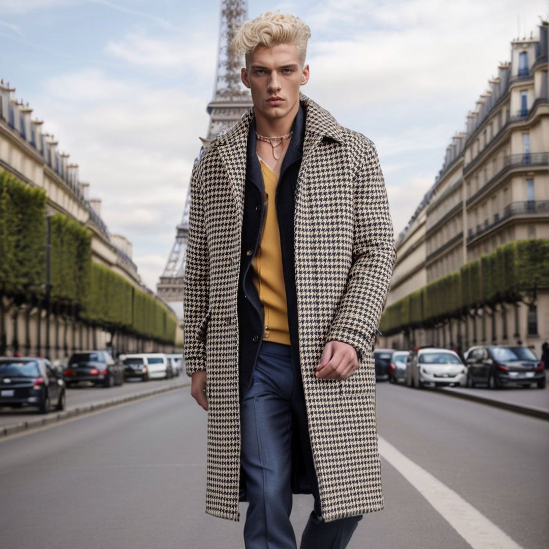 Elegant checkered coat for men with practical pockets and modern cut Lune London