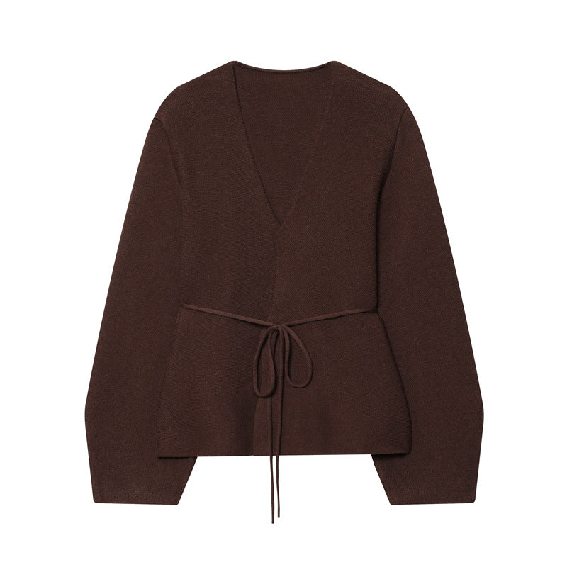 V-neck pullover for women with adjustable tie belt Lune London