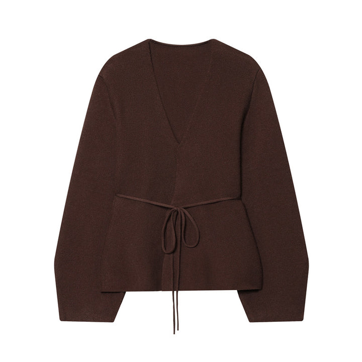 V-neck pullover for women with adjustable tie belt Lune London