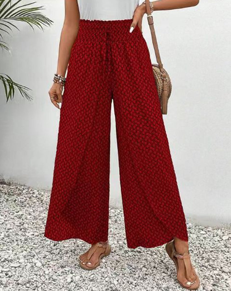 Pantalons larges taille haute pour femmes avec ceinture élastique et motif graphique Chic & Stil