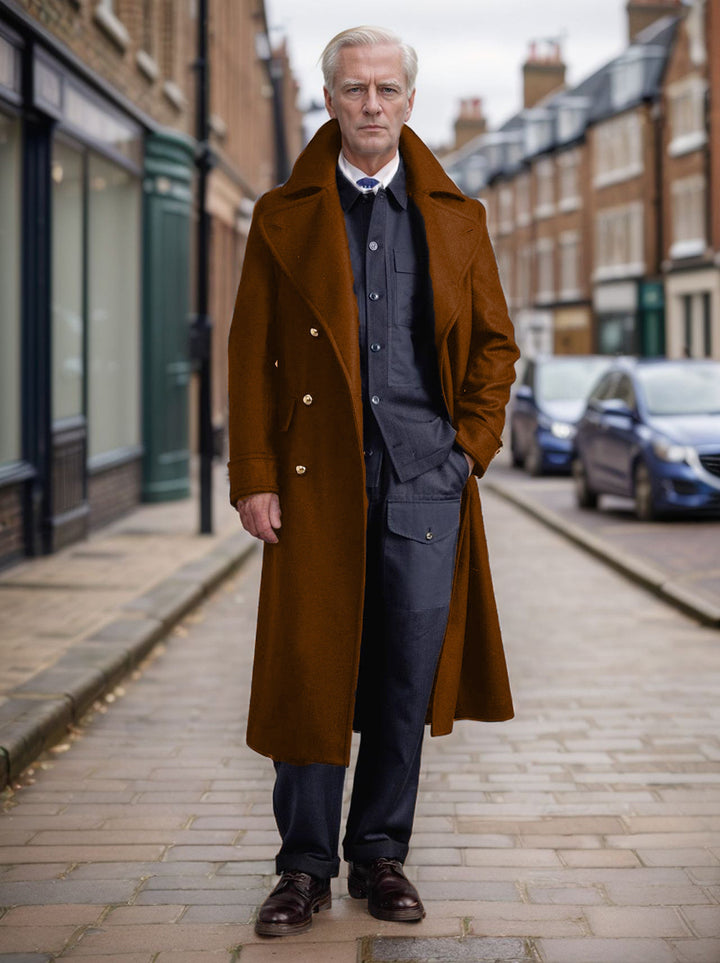 Elegant long coat for men with high-quality finish and double-breasted Lune London