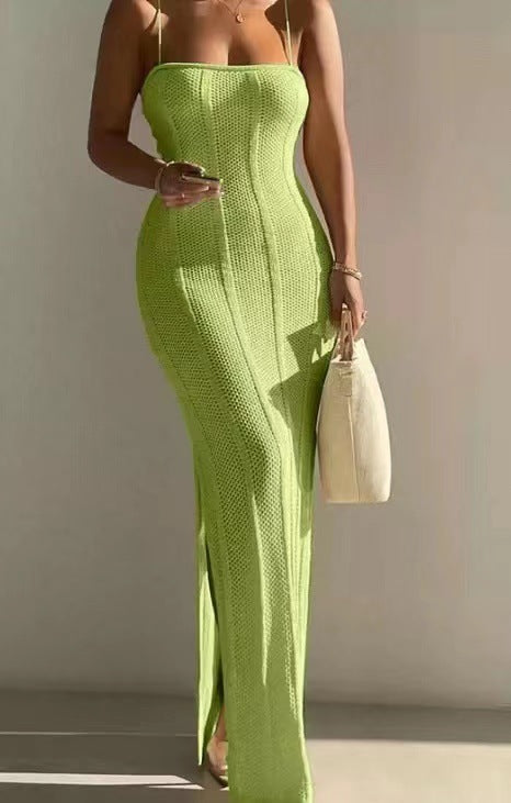 Ladies Knit Maxi Dress with sophisticated cut and side slit Lune London