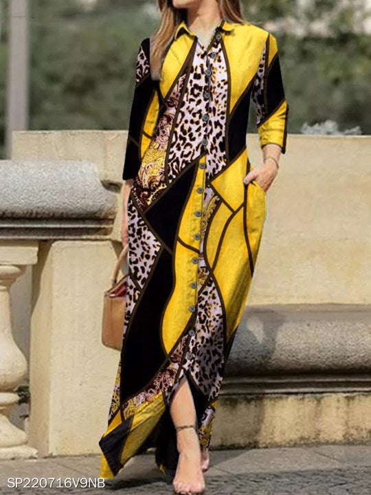Maxi dress for women with artistic pattern and button design Lune London