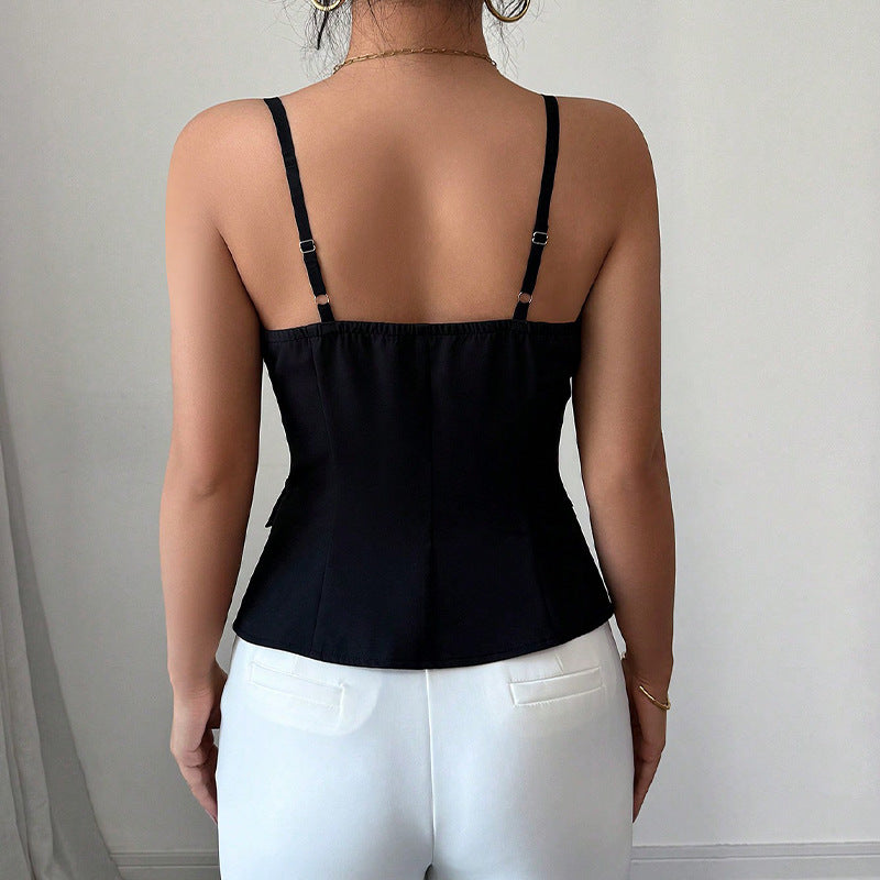 Women's Sleeveless Blouse Top with Tailored Cut and Button Details Lune London