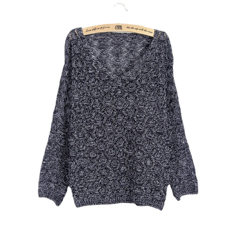 Women's knit pullover with V-neck and airy perforated pattern Lune London