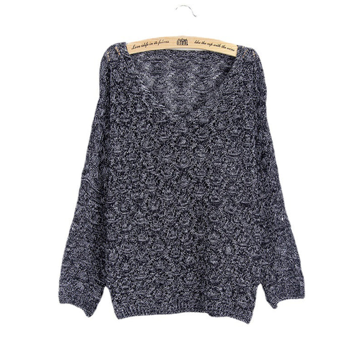 Women's knit pullover with V-neck and airy perforated pattern Lune London