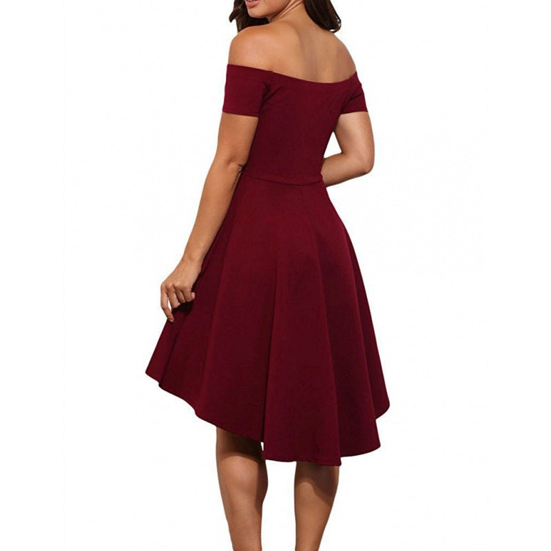Robe femme à épaules dénudées avec ourlet asymétrique et jupe fluide Chic & Stil