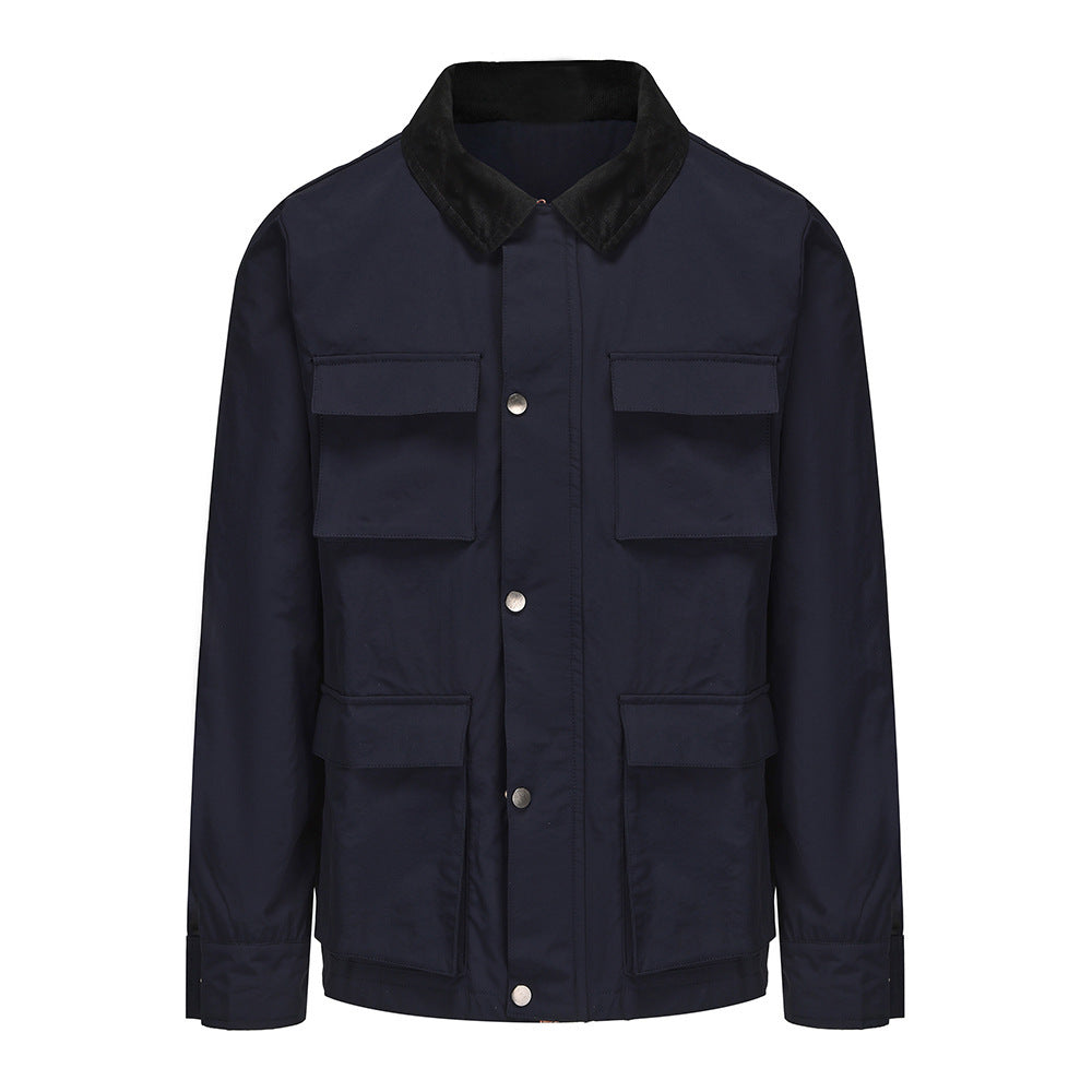 Elegant utility jacket for men with several practical pockets and faux fur collar Lune London
