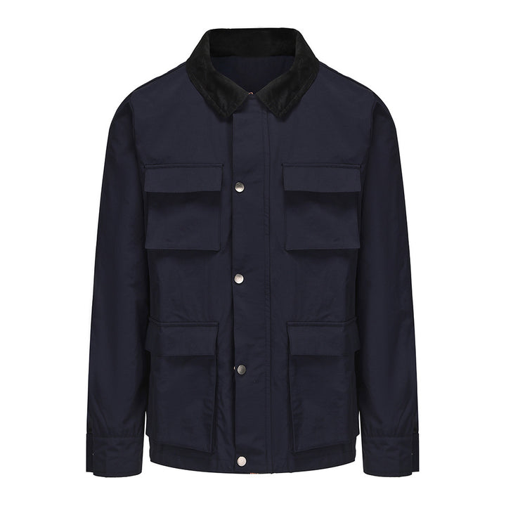 Elegant utility jacket for men with several practical pockets and faux fur collar Lune London