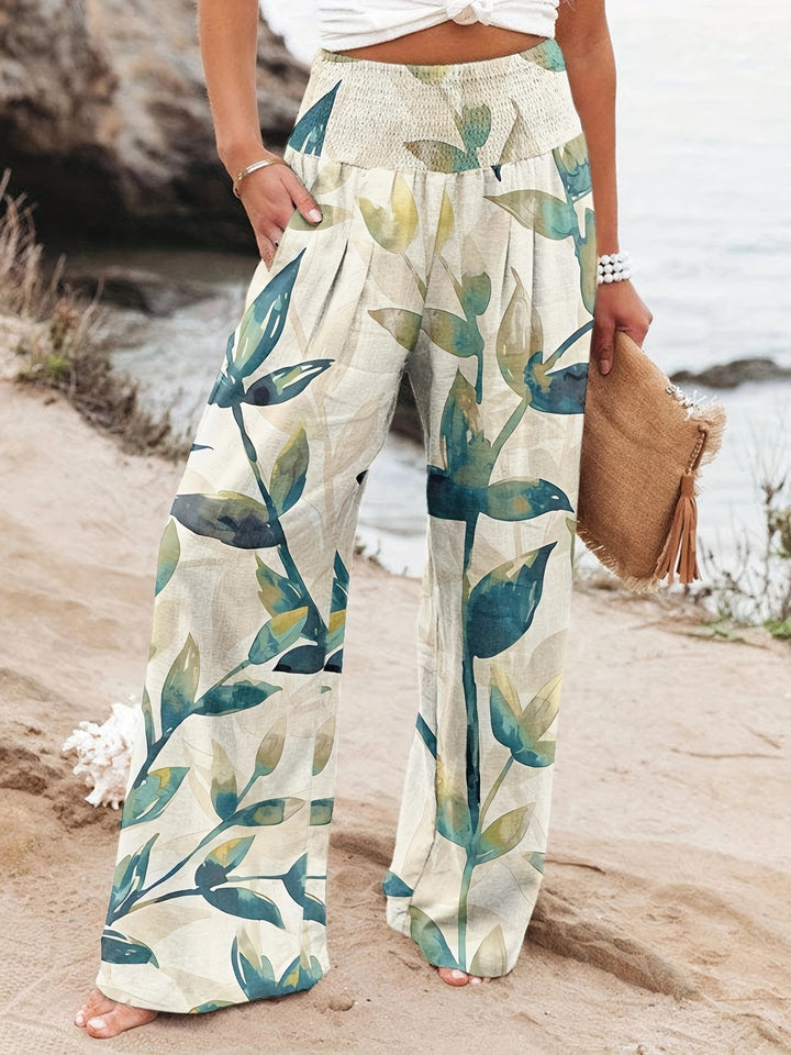 Loose summer pants for women with floral print and elastic waistband Lune London