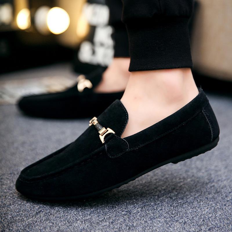 Women elegant suede loafers with golden accents Lune London