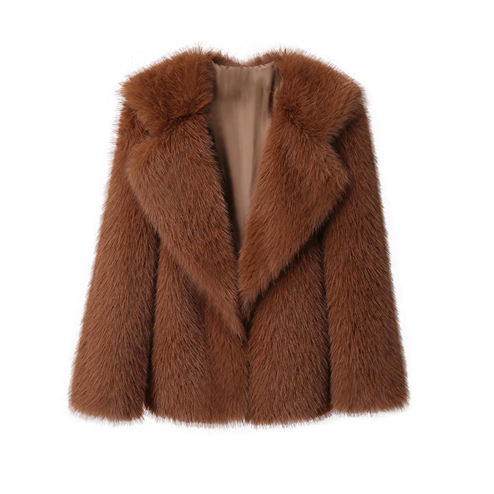Ladies Elegant Synthetic Fur Jacket with Soft Collar and Trendy Chic Cut and Style