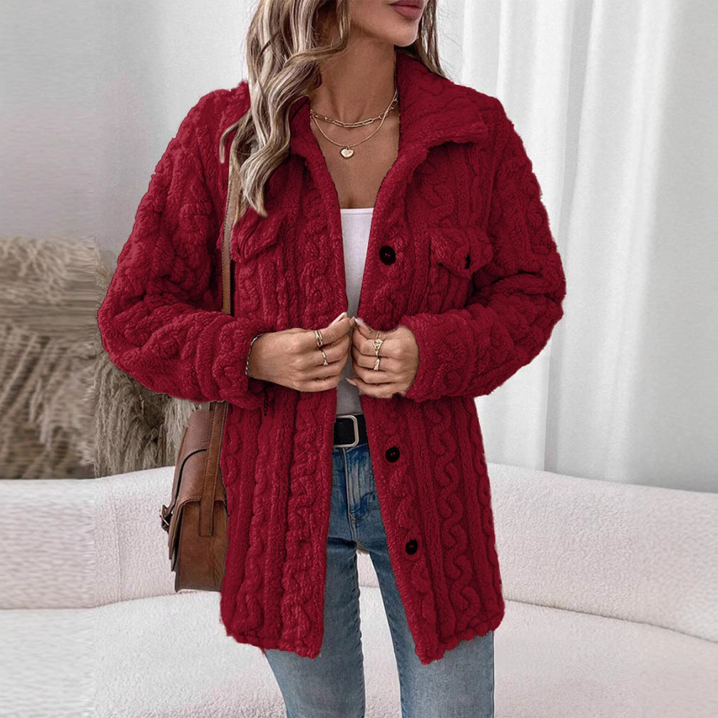 Knitted jacket for women with texture and applied pockets Lune London