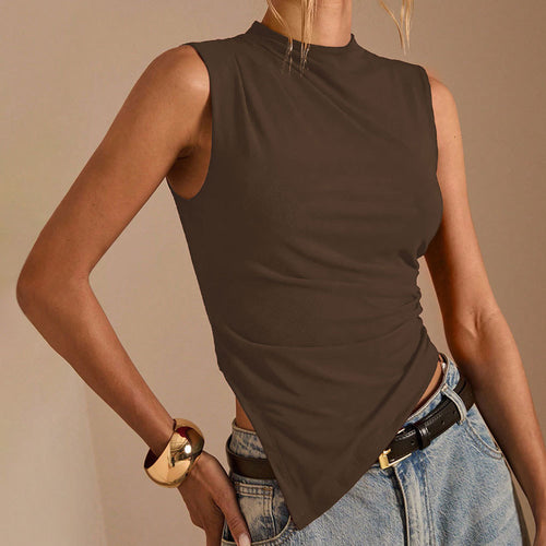 Women Elegant Asymmetrical Top with High Neck and Draped Chic & Style