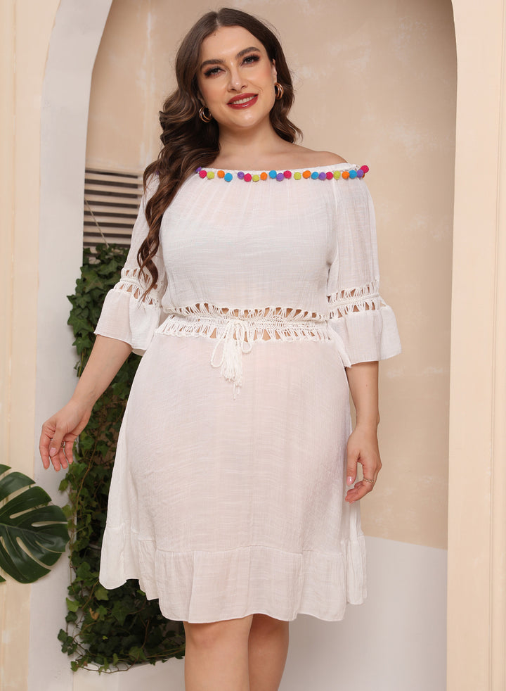 Cut-out beach dress with off-the-shoulder for women Lune London