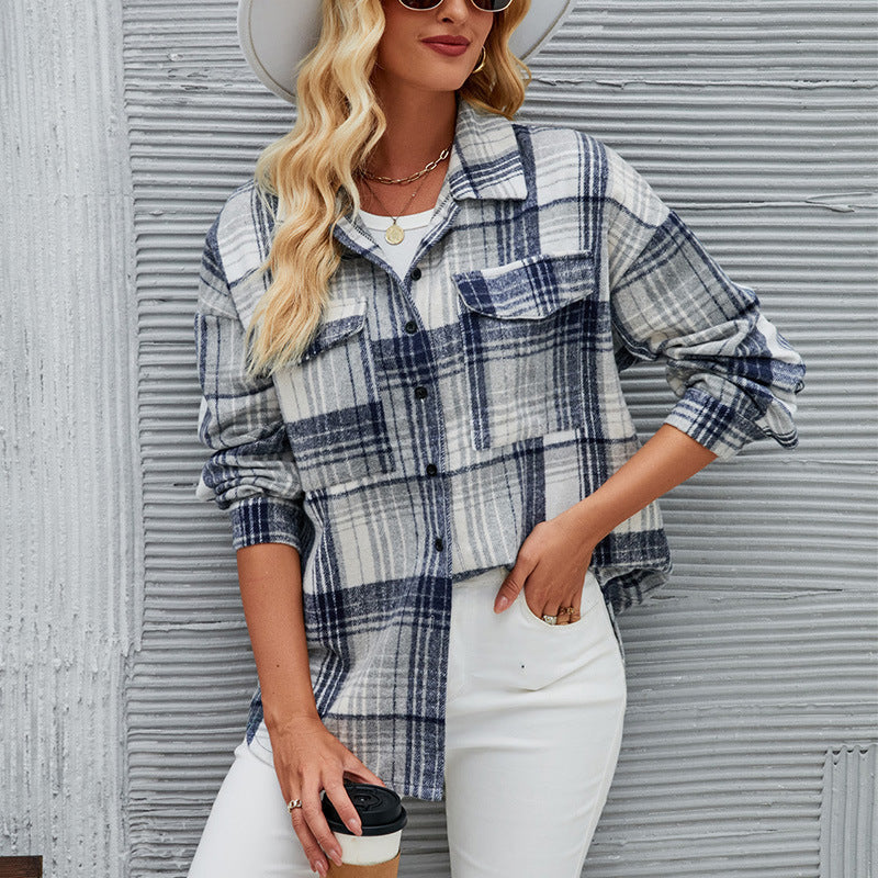 Women's checked overshirt made of high-quality flannel with practical pockets Lune London