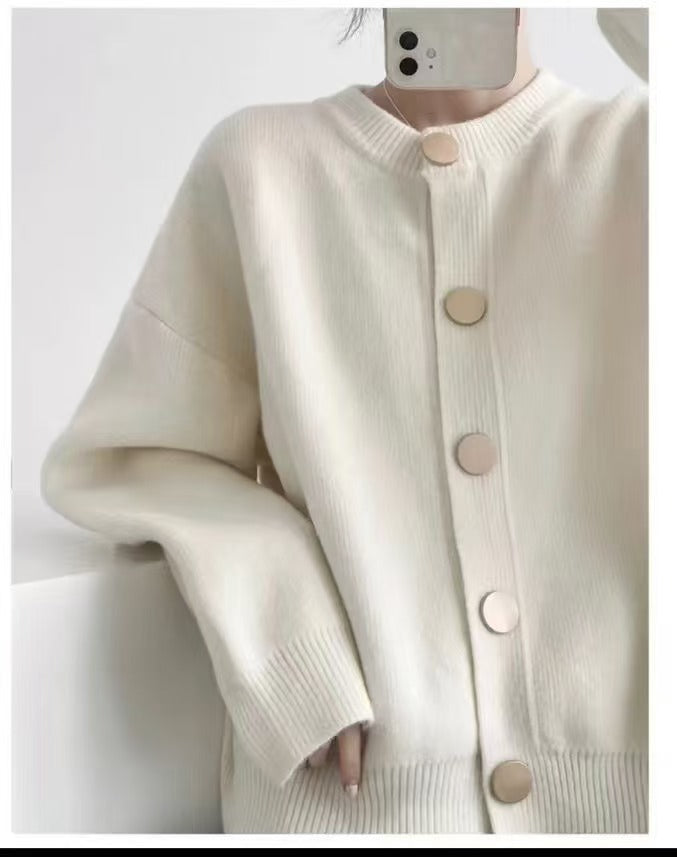 Ladies Cozy Knit Sweater with Large Buttons and an Elegant Design Lune London