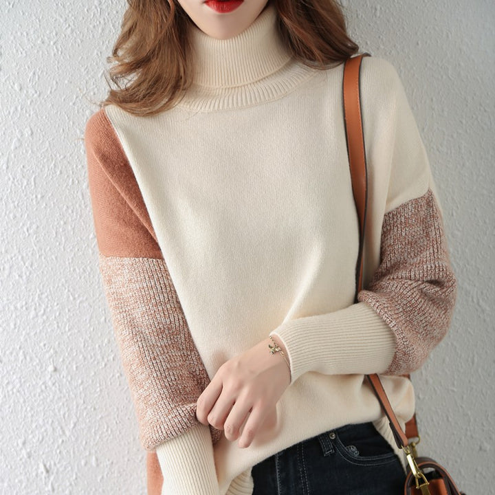 Graphic patterned turtleneck sweater in block colors for ladies Lune London